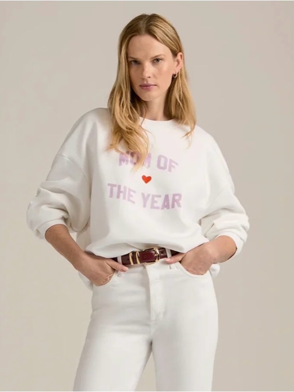Favorite Daughter Mom of the Year Graphic Sweatshirt Cream Oversized Size L